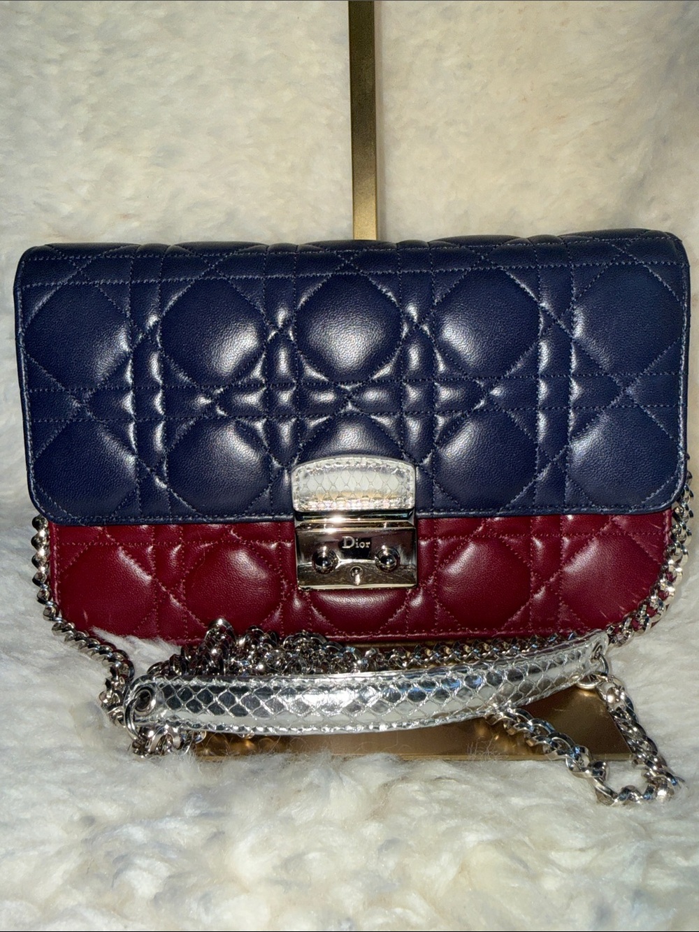Dior Quilted Three-Tone Crossbody - Deep Purple, Burgundy & with Silver Python - Picture 1 of 12